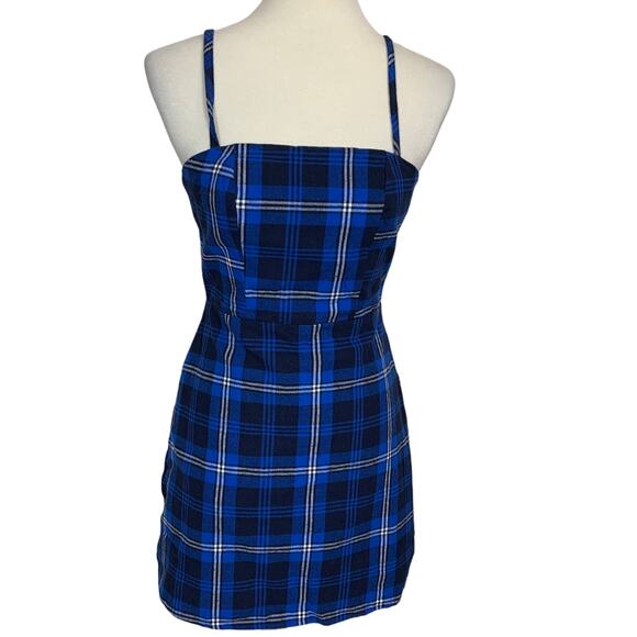 Revolve Blue Plaid Mini Slip Dress XS Grunge Dark Academia Y2K Preppy $64 NEW - Picture 2 of 10
